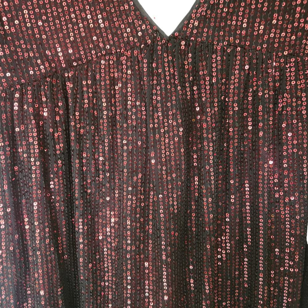 Women's Judith March Mini Red Sequins Ruffle Sleeveless Dress V-Neck Black M - Picture 3 of 10